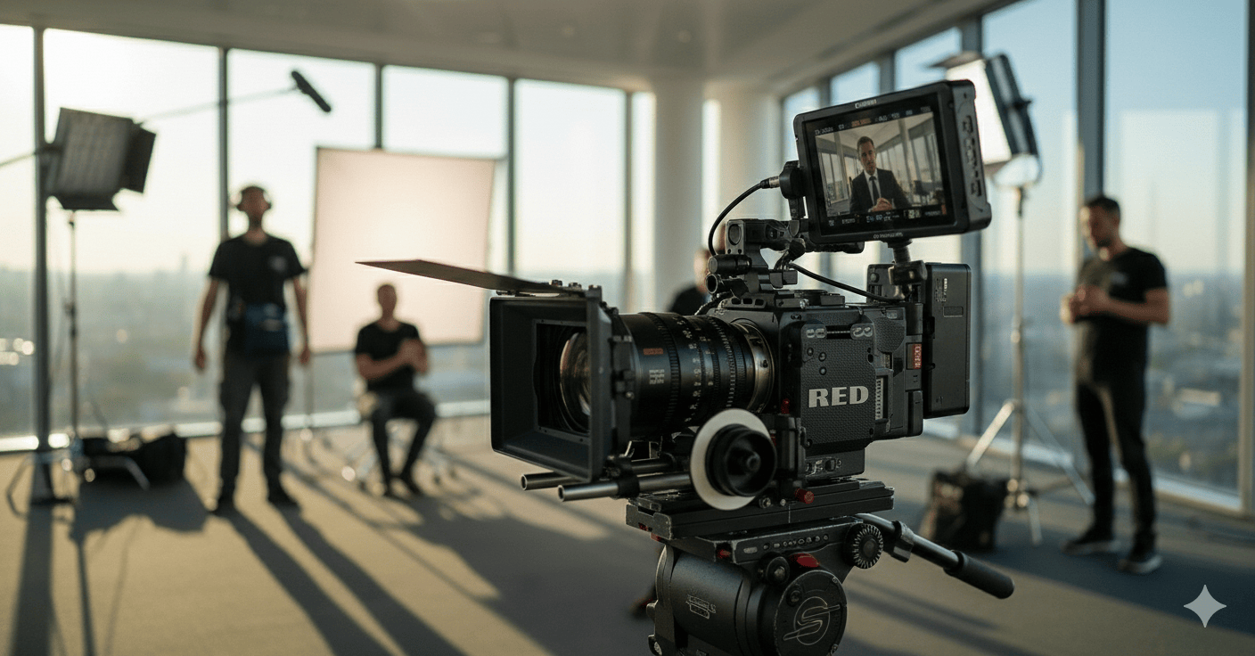 Producción de brand film corporativo con estética cinematográfica y equipos de cine digital